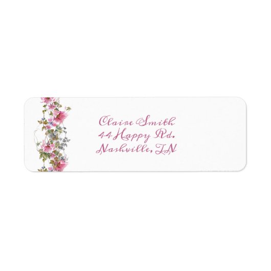 Romantic Pink Floral Waterverf Script Address Etiket (Voorkant)
