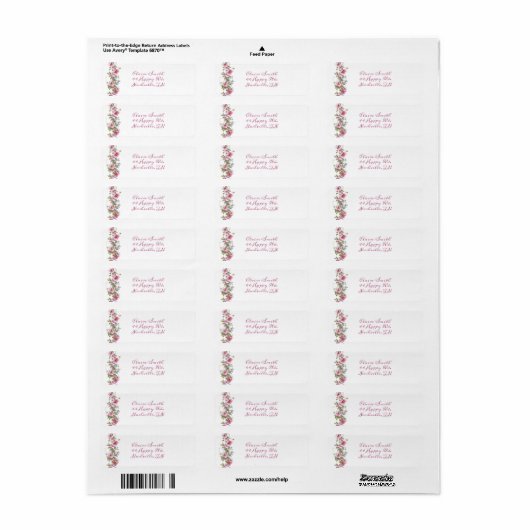 Romantic Pink Floral Waterverf Script Address Etiket (Full Sheet)