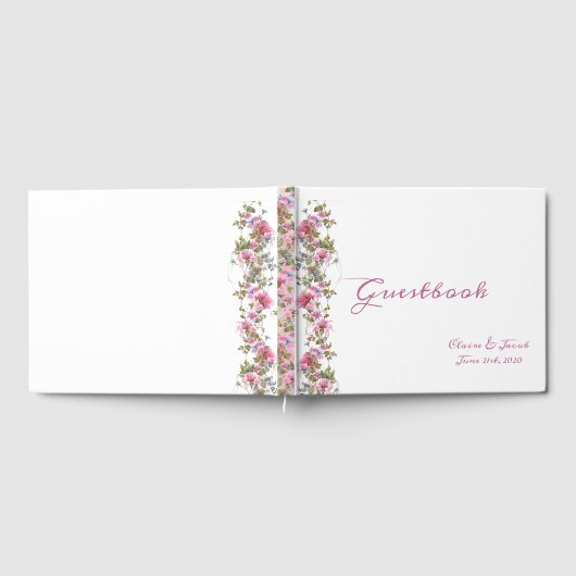 Romantic Pink Floral Waterverf Script Gastenboek (Volledig)