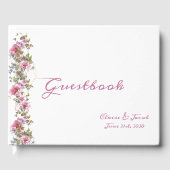 Romantic Pink Floral Waterverf Script Gastenboek (Voorkant)