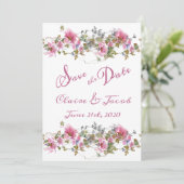 Romantic Pink Floral Waterverf Script Save The Date (Staand voorkant)