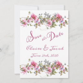 Romantic Pink Floral Waterverf Script Save The Date