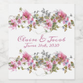 Romantic Pink Floral Waterverf Script Wijn Etiket (Enkel label)