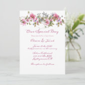 Romantic Pink Floral Waterverf Wedding Kaart (Staand voorkant)
