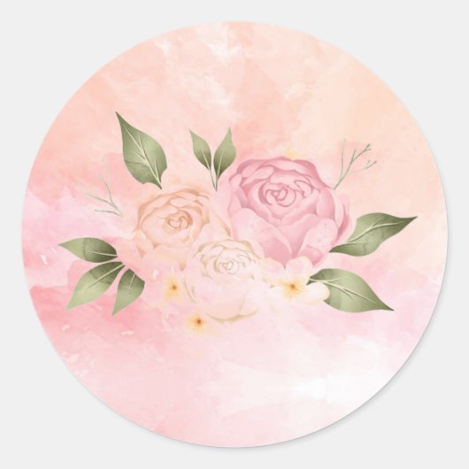 Romantic Pink Floral Waterverf Wedding Ronde Sticker (Voorkant)