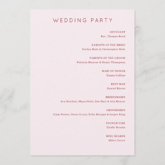 Romantic Pink Floral Wedding Ceremony Program Programmakaart (Achterkant)