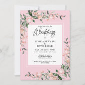 Romantic Pink Floral Wedding Invitation Kaart (Voorkant)