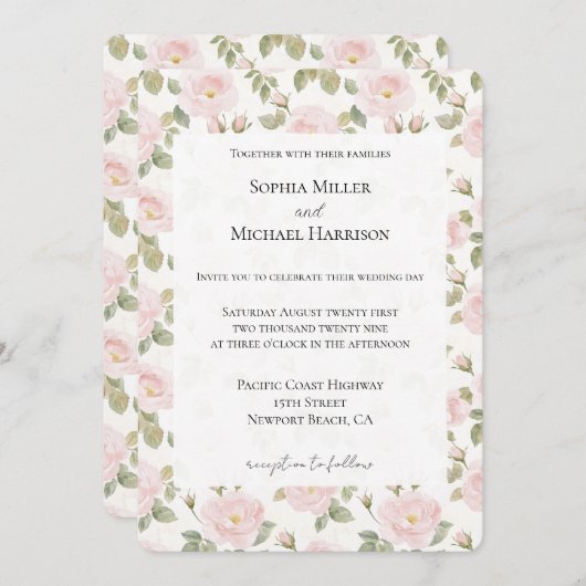 Romantic Pink Floral Wedding Kaart (Voorkant / Achterkant)