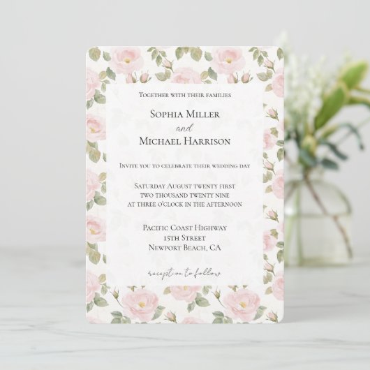 Romantic Pink Floral Wedding Kaart (Staand voorkant)
