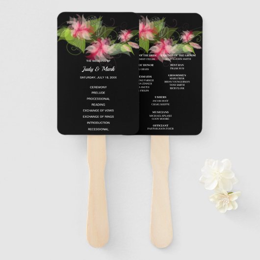Romantic Pink Floral Wedding Programme Handwaaier (Voorkant en achterkant)