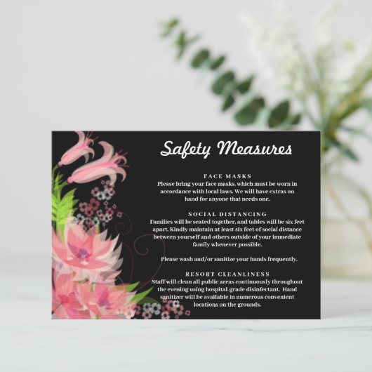 Romantic Pink Floral Wedding Safety Measures Informatiekaartje (Staand voorkant)