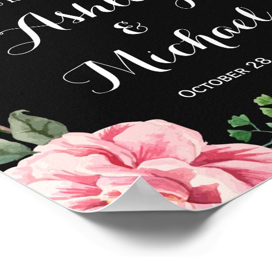 Romantic Pink Floral Wreath Classy Wedding Sign Poster (Hoek)