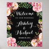 Romantic Pink Floral Wreath Classy Wedding Sign Poster (Voorkant)