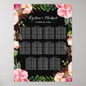 Romantic Pink Floral Wreath Wedding Seating Chart Poster (Voorkant)