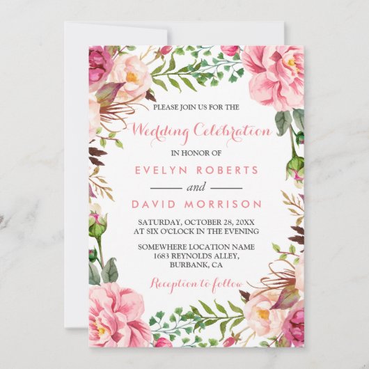 Romantic Pink Floral Wreath Wrap Formal Wedding Kaart (Voorkant)