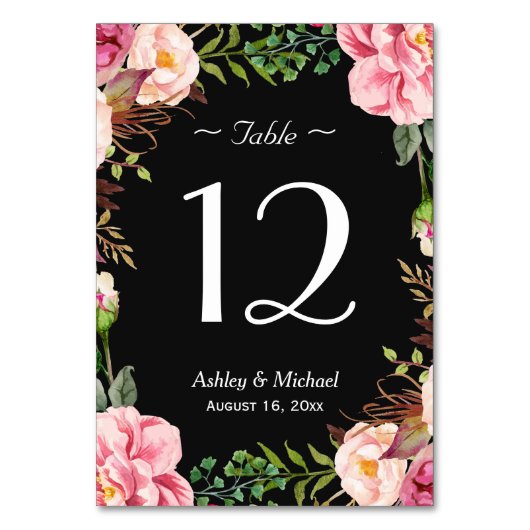 Romantic Pink Floral Wreator Weddenschappen Number Kaart (Voorkant)