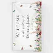 Romantic Pink Flowers & Butterflies Wedding Spandoek (Verticaal)