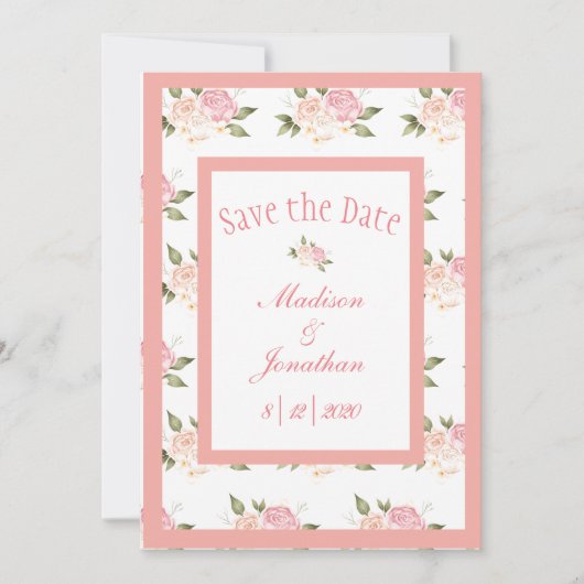 Romantic Pink Flowers Script Weddenschap Save The Date (Voorkant)