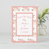 Romantic Pink Flowers Script Weddenschap Save The Date (Staand voorkant)
