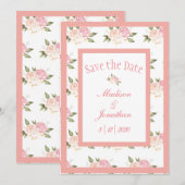 Romantic Pink Flowers Script Weddenschap Save The Date (Voorkant / Achterkant)