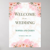 Romantic Pink Flowers Wedding Sign Poster (Voorkant)