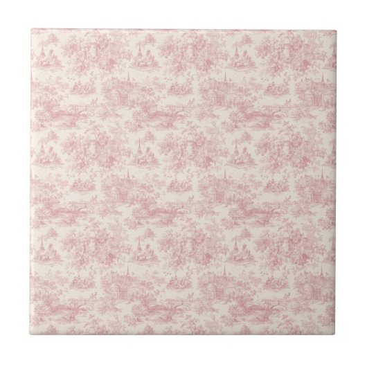 Romantic Pink French Toile Countryside Pattern (4) Tegeltje (Voorkant)