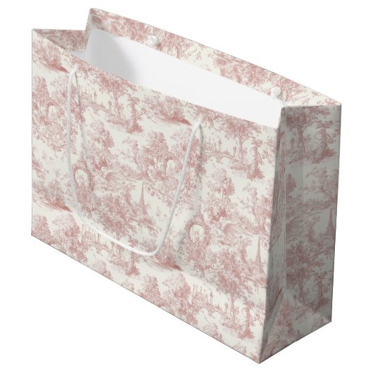 Romantic Pink French Toile Countryside Pattern (5) Groot Cadeauzakje (Voorkant Gekanteld)