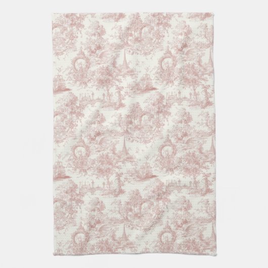 Romantic Pink French Toile Countryside Pattern (5) Theedoek (Verticaal)