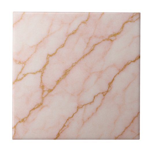 Romantic Pink & Gold Marble Effect Ceramic Tile Tegeltje (Voorkant)