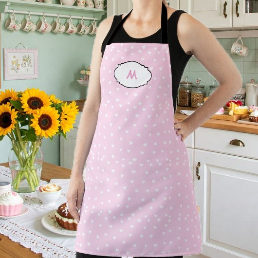 Romantic Pink Heart Apron with Initial Schort