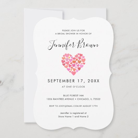 Romantic Pink Heart Bridal Shower Kaart (Voorkant)