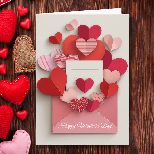 Romantic Pink Heart Envelope Valentine’s Day Card Feestdagen Kaart