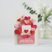 Romantic Pink Heart Envelope Valentine’s Day Card Feestdagenkaart (Staand voorkant)