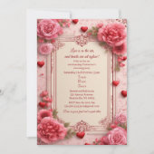 Romantic Pink Heart Motifs Valentine Party Floral  Kaart (Voorkant)
