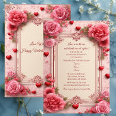 Romantic Pink Heart Motifs Valentine Party Floral  Kaart
