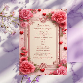 Romantic Pink Heart Motifs Valentine Party Floral Kaart