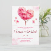 Romantic Pink Heart Tree Watercolor Wedding Invita Kaart (Staand voorkant)
