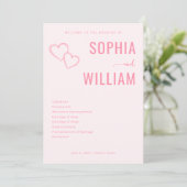 Romantic Pink Heart Wedding Invitations Programmakaart (Staand voorkant)