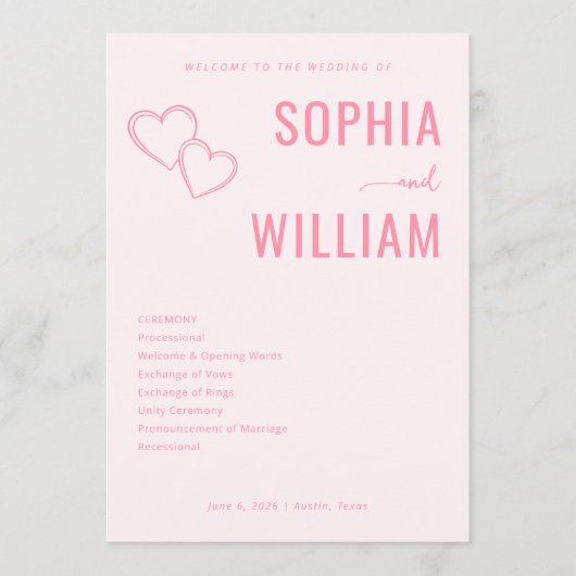 Romantic Pink Heart Wedding Invitations Programmakaart (Voorkant)