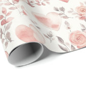 Romantic Pink Hearts Roses Floral Bridal Shower Cadeaupapier (Rol Hoek)