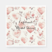 Romantic Pink Hearts Roses Floral Bridal Shower Servet (Voorkant)