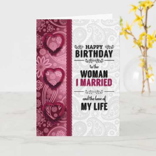 Romantic Pink Hearts van de vrouw Kaart (Gele Bloem)