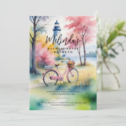 Romantic Pink Lighthouse Bachelorette Weekend Kaart (Staand voorkant)