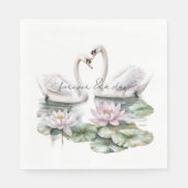 Romantic Pink Lotus Floral Swans Wedding Servet (Voorkant)