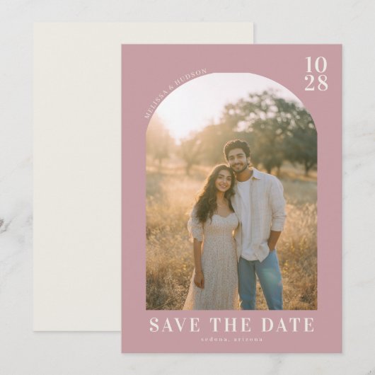 Romantic Pink Minimalist Photo Save The Date (Voorkant / Achterkant)