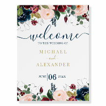 Romantic Pink, Navy en Burgundy Welcome Sign