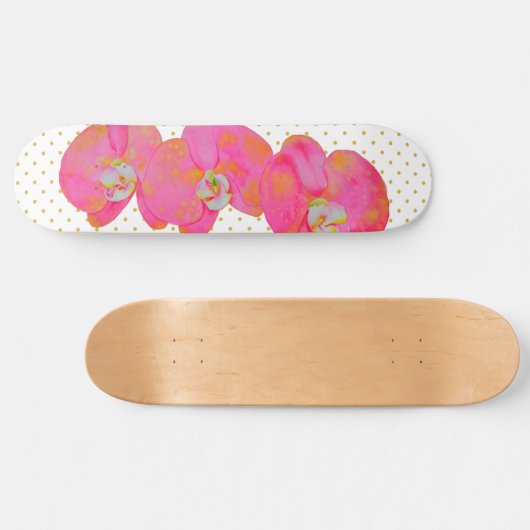 Romantic Pink Orchid waterverf schilderij Persoonlijk Skateboard (Horizontaal)