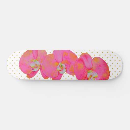 Romantic Pink Orchid waterverf schilderij Persoonlijk Skateboard (Horizontaal)