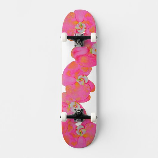 Romantic Pink Orchid waterverf schilderij Skateboard (Voorkant)