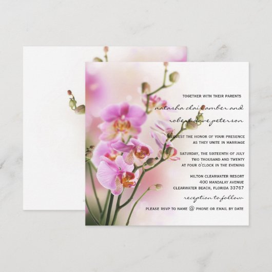 Romantic Pink Orchids Weddenschap Kaart (Voorkant / Achterkant)